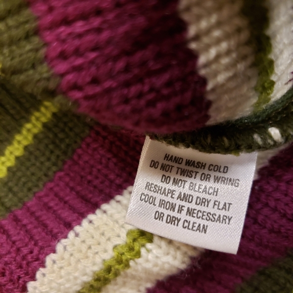 Jamie Scott Womens L Wool Blend Geometric Striped Sweater Pullover Green - Picture 5 of 5